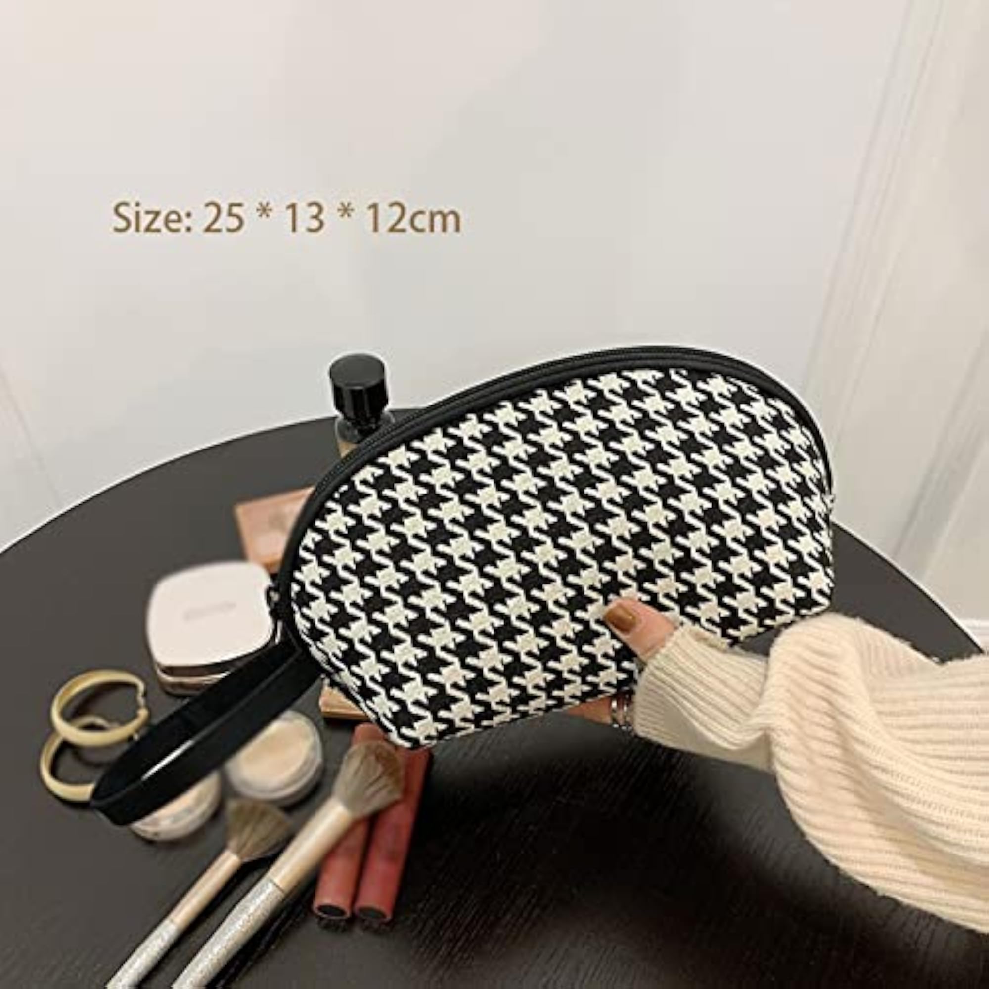 Classic Houndstooth Cosmetic Bag for Women, Small Storage